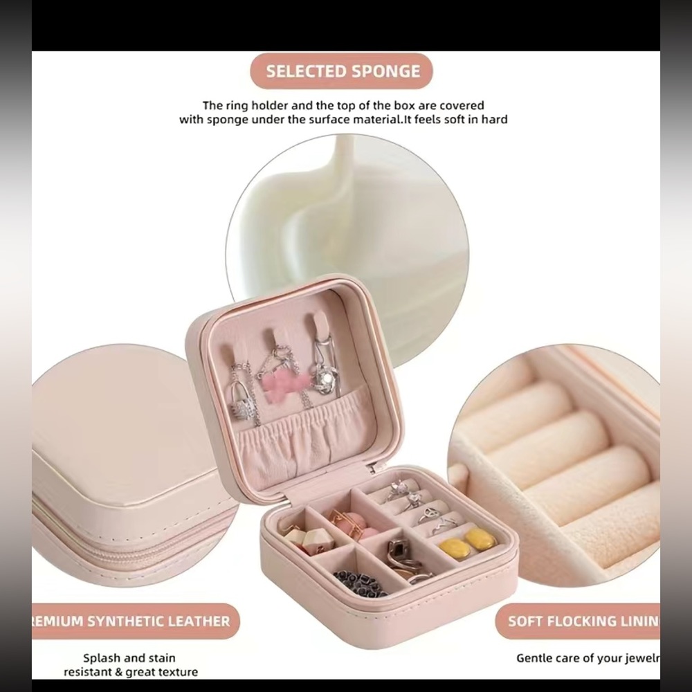 Pink- Pocket jewelry case, PU leather Perfect for travel organizer 3.93 x 3.93 - Picture 6 of 11